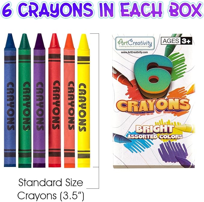 ArtCreativity Bulk Crayon Packs, 25 Sets of 6 Packs (150 count) Non-Toxic Crayons Bulk Individual Packs for Kids & Classroom Teachers, Stocking Stuffers, Crayons Party Favors for Toddlers 1-3+