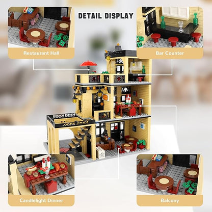 City Restaurant Building Block Set- Compatible with Lego City Buildings House, Creator House Experts Assembly Square Building Sets for Adult (1489 pcs)
