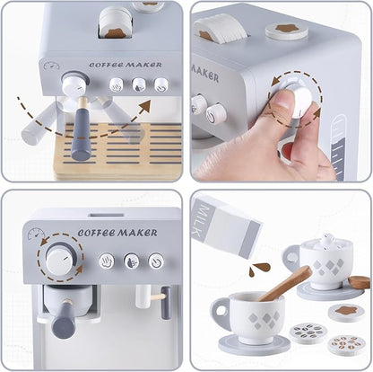 Kids Coffee Maker Toy Espresso Machine Playset, Pretend Play Food Sets for Kids Kitchen, Toddler Play Kitchen Accessories Gift for Girls and Boys