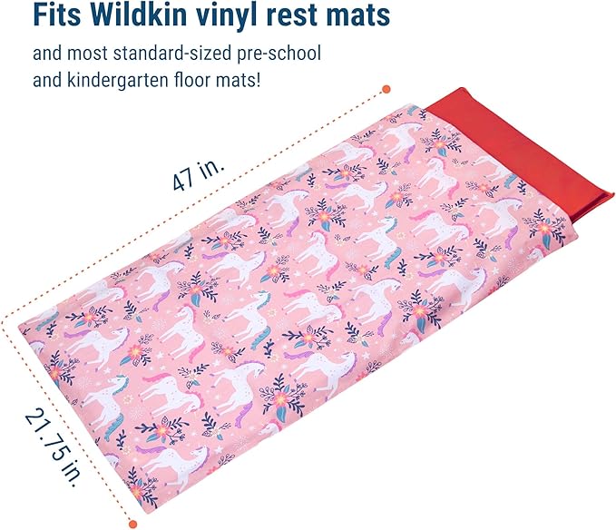 Wildkin Kids Nap Mat Cover for Boys & Girls, Sewn-in Flap Design Rest Mat Cover, Perfect for Preschool and Daycare, Fits our Vinyl Nap Mat up to 1.5 Inches Including Basic Sleep Mat (Magical Unicorns)