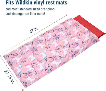 Wildkin Kids Nap Mat Cover for Boys & Girls, Sewn-in Flap Design Rest Mat Cover, Perfect for Preschool and Daycare, Fits our Vinyl Nap Mat up to 1.5 Inches Including Basic Sleep Mat (Magical Unicorns)