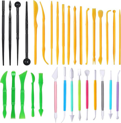 32Pcs Clay Sculpting Tools, Polymer Clay Art Tool Set Cake Decorating Hand Tools, DIY Plastic Pottery Tool Kit for Embossing Fondant Crafts