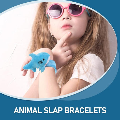 2pcs Animals Slap Bracelet Shark Slap Bracelet Plush Stuffed Animal Hugger Snap Wrist Band for Kids Birthday Party Favors