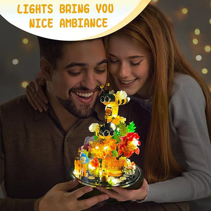 Topdear Flower Bouquet Building Set with LED String Light, Bee Flowers Botanical Collection, 588 Pcs Mini Bricks Building Blocks Toy for Boys Girls, Adults, Gift for Birthday, Christmas, Mother's Day