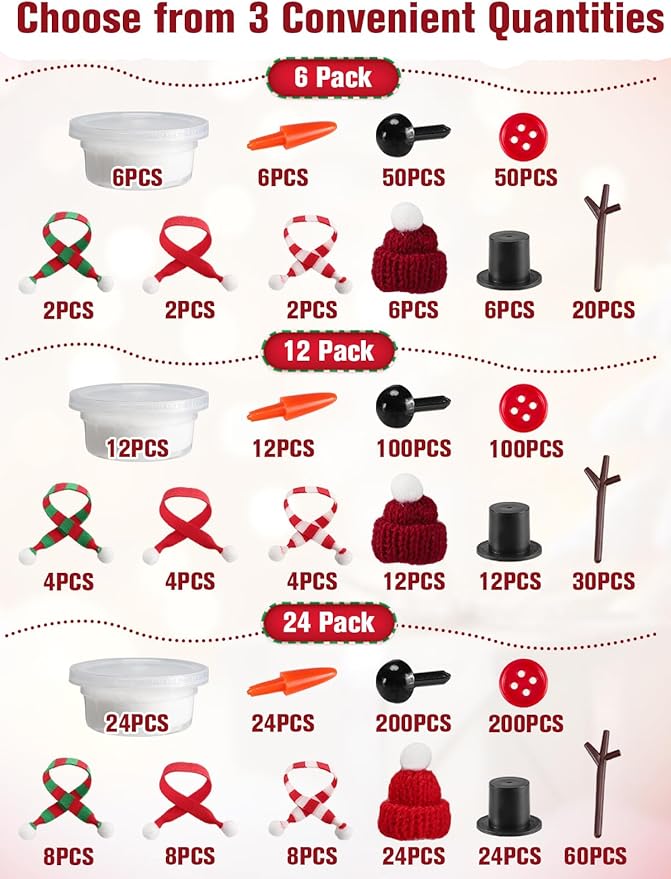 Cosweet 24 Pack Christmas Snowman Crafts Kit for Kids- Build a Snowman Kit with Air Dry Clay Xmas Stocking Stuffers Gift for Party Favors Winter Activities DIY Crafts Sewing