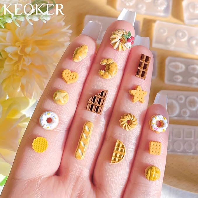 KEOKER Dessert & Bread Polymer Clay Molds & Charcuterie Boards Clay Cutters, Clay Silicone Molds, 6 Shapes Polymer Clay Cutters, 12pcs Earring Molds for Polymer Clay, Polymer Clay Molds for Jewelry