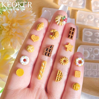 KEOKER 12pcs Polymer Clay Molds, Dessert & Bread Silicone Molds, Earring Molds