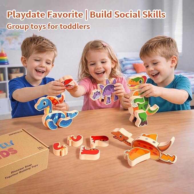 INIFEIDALA Wooden Magnetic Take Apart Dinosaur Building Blocks, Build Your Own Dinosaur Playset, STEM Montessori Educational Toy for Fine Motor Skills, Birthday Gift for 3-6 Year Old Boys Girls
