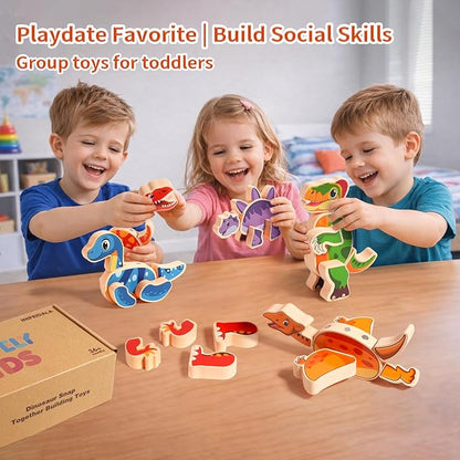 INIFEIDALA Wooden Magnetic Take Apart Dinosaur Building Blocks, Build Your Own Dinosaur Playset, STEM Montessori Educational Toy for Fine Motor Skills, Birthday Gift for 3-6 Year Old Boys Girls