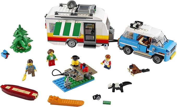 LEGO Creator 3in1 Caravan Family Holiday 31108 Vacation Toy Building Kit for Kids Who Love Creative Play and Camping Adventure Playsets with Cute Animal Figures (766 Pieces)