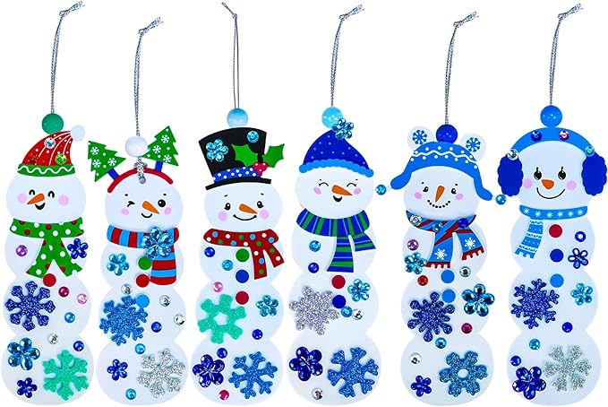 Winlyn 24 Sets Christmas Craft Kits Winter Crafts DIY Christmas Snowman Bookmarks Ornaments Art Sets Snowman Christmas Foam Stickers Arts and Crafts for Kids Holiday Classroom Activities Party Favors
