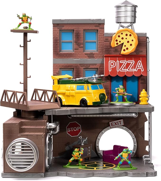 Teenage Mutant Ninja Turtles Turtle Lair Nano Scene w/ 1.65" Die-Cast Collectible Figures, Toys for Kids and Adults