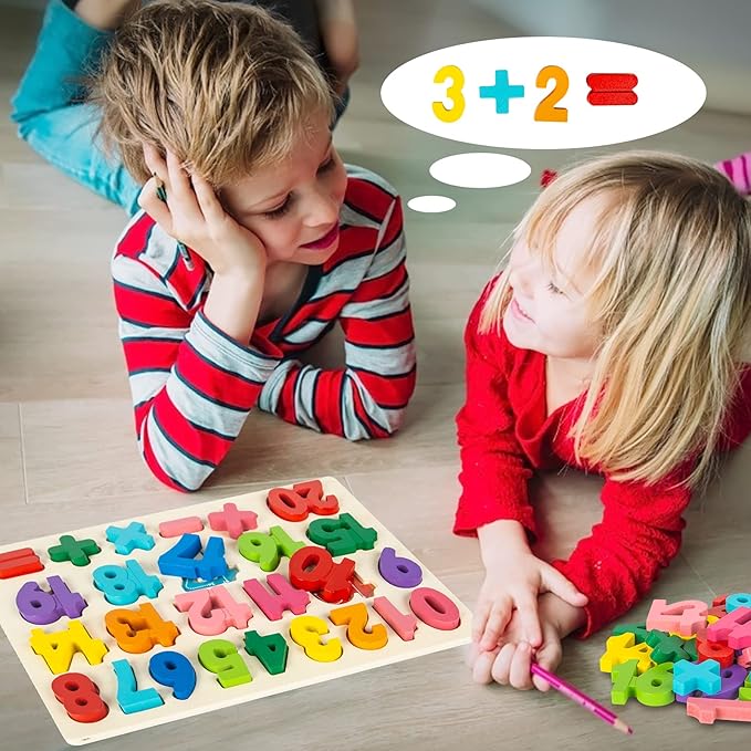 Attmu Wooden Puzzles for Toddlers, Alphabet Puzzle and Number Puzzle, 2 in 1 Preschool Educational Learning Toys with Chunky Wood ABC Puzzle Board, for Girls Boys Kindergarten Set of 2