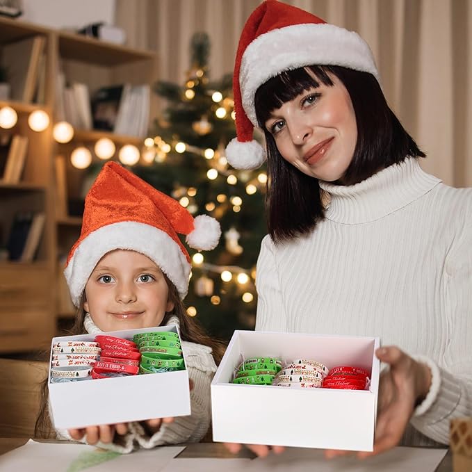 Syhood 200 Pieces Christmas Silicone Bracelets Rubber Wristbands Bulk Merry Christmas Bracelets Gifts for Kids Adult Xmas Party Favors Stocking Stuffers, 10 Style (Red, Green, White)