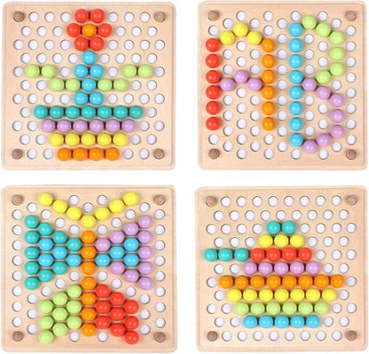 QZMTOY Wooden Peg Board Beads Game, Learning Montessori Toys,Color Sorting Stacking Matching Toys for Toddlers, Counting Toy for Kids, Educational Games for Fine Motor Math, Gift for Girls and Boys