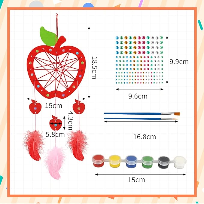 Fennoral 6 Pack Apple Dream Catcher Craft Kit for Kids Paint You Own Dream Catcher DIY Coloring Wooden Back to School Art and Craft for Classroom Art Activity First Day of School Decoration