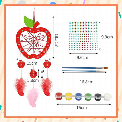 Fennoral 6 Pack Apple Dream Catcher Craft Kit for Kids Paint You Own Dream Catcher DIY Coloring Wooden Back to School Art and Craft for Classroom Art Activity First Day of School Decoration