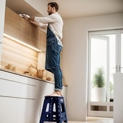ACKO Folding Step Stool Foldable 16 Inch Stool 400 lbs Capacity,Plastic Stools for Adults and Kids,Collapsible Stool for Kitchen, Stepping Stool with Handle(Royal Blue)