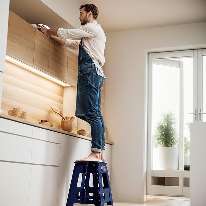 ACKO Folding Step Stool Foldable 16 Inch Stool 400 lbs Capacity,Plastic Stools for Adults and Kids,Collapsible Stool for Kitchen, Stepping Stool with Handle(Royal Blue), 6Pack