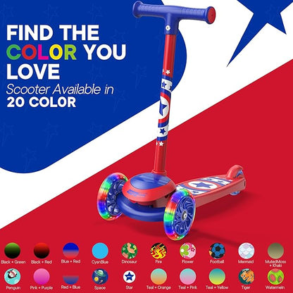 3 Wheel Scooter for Kids, Smooth Light Up LED Front Wheels, Wide Anti Slip Deck, Rear Foot Brake, Easy Lean to Steer Maneuvering, Indoor & Outdoor Ride On Toys for Ages 2 Up,