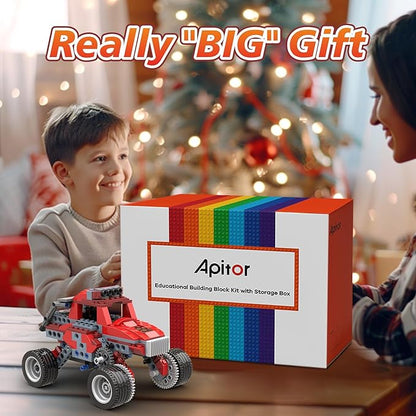 Apitor Robot B STEM Kits - Includes Large Storage Organizer, 8 in 1 Electric Monster Truck Building Toys for Kids 6-8 8-10, Educational Construction Science Kit for Boys 6-12 Christmas Birthday Gift