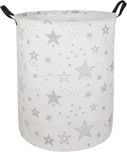 19.7 Inch Round Laundry Clothes Hamper Laundry Basket with Handles,Storage Organizer Bins Laundry Gift Basket for Room, Bedroom Decor (Grey Star)