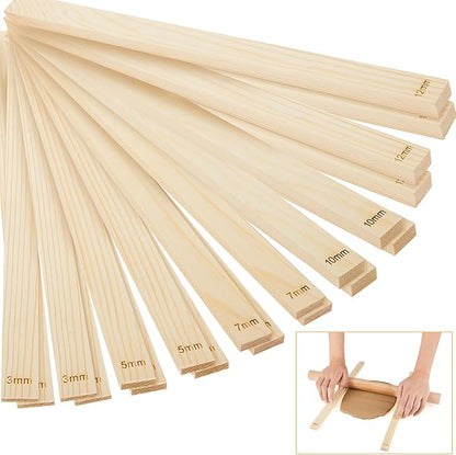 Sasylvia 20 Pcs Pottery Rolling Pin Guides Wood Teaching Rolling Mud Stick Guide Set Polymer Clay Depth Guide Pottery Tools Clay Mudboard Tools (5 Size,Wood Color)