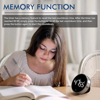 Digital Kitchen Timer, 3.8'' Large LED Display Countdown Countup Timer, Timer for Kids, Classroom Magnetic Timer, Adjustable Volume, Brightness, Easy for Cooking/Study/Office/Exercise (Smooth Knob)