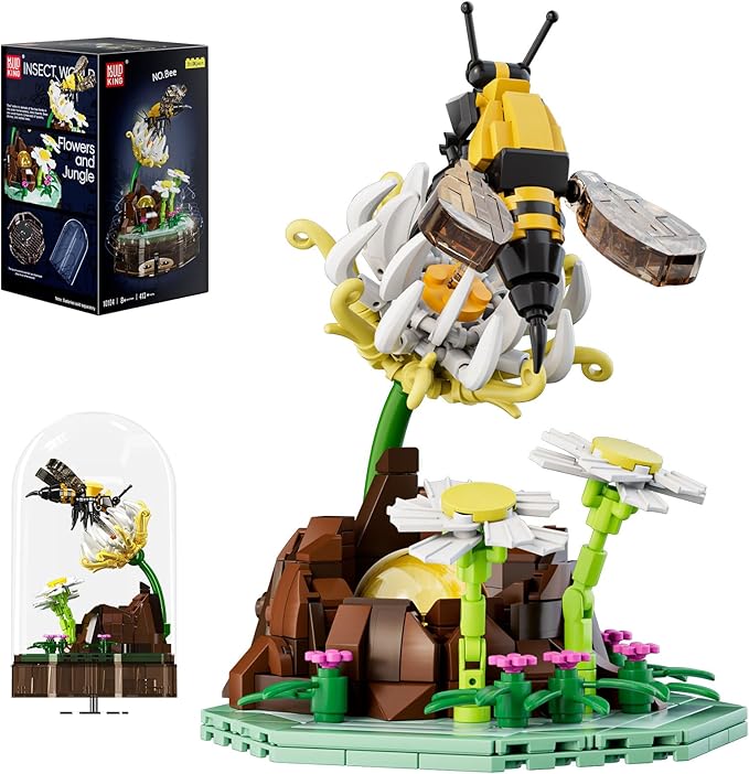 Mould King Bee Insect Building Block Set, Creative Flower Bug Kits Toys with Music Display Box, Collection DIY Office Home Decor for Adutls Kids Girls 8+, 10104