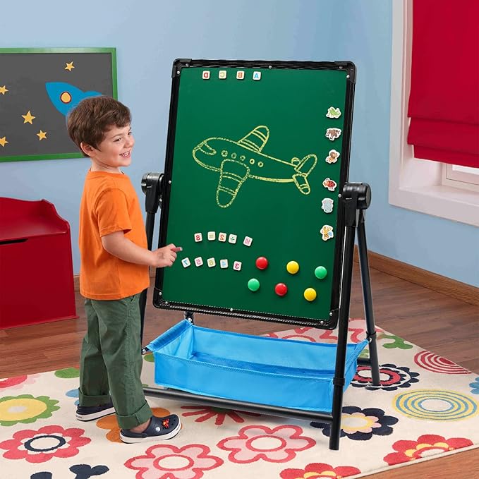 Art Easel Double Sided Whiteboard & Chalkboard 26inch-43inch Height Adjustable & 360°Rotating Easel Stand with Accessories