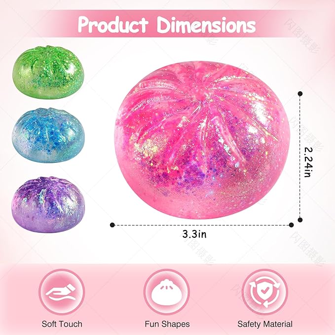 Glitter Dumpling Squishy,Rare Style Sugar Squishies Dumpling Mystery Box, Viral Bao Bun Squeeze Toy,Stress Relief Fidget Toys (Purple)