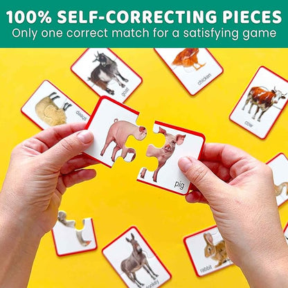 QUOKKA Toddler Puzzles Ages 2-4 – 100% Self-Correcting 16 Realistic Matching Farm Animals – Educational Toddler Puzzles Ages 1-3 with 32 Pieces - Memory Matching Games for 3-5 Years Old Boys and Girls