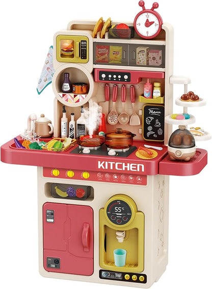 Deejoy 89 PCS Kitchen Playset, Kids Kitchen Toys with Realistic Lights and Sounds, Pretend Steam and Water Tank Functions, Kitchen Color Changing Play Food Accessories for Boys and Girls (Green)