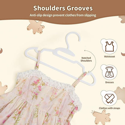 Baby Hangers, Kids Hangers, 70 PCS Baby Clothes Hangers,White Hangers for Kids Toddlers and Children,11.4" Plastic Hangers for Kids, Toddler Hangers with Protect Collar Non-Distorting from Stretching