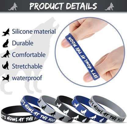 Junkin 30 Pieces Wolf Themed Party Rubber Bracelets,Silicone Wolf Animal Printed Baby Shower Wristbands Wolf Birthday Party Supplies for Boy Girl Animal Themed Parties (Let's Howl at The Moon)