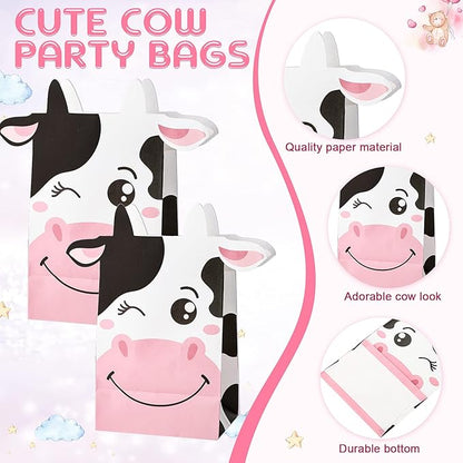 122 Pcs Cow Party Favors Supplies Include Cow Keychains Cow Silicone Bracelets Cow Party Paper Bags Treat Bags Cow Vinyl Stickers for Girls Kids Cow Farm Animals Cowboy Birthday Party Supplies