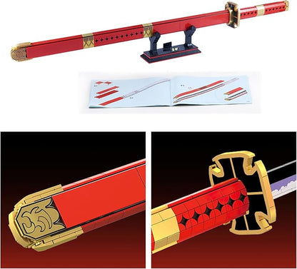 HI-REEKE Cosplay Anime Swords Building Blocks Kit 1 Piece Roronoa Zoro Sandai Kitetsu Yamato Sword Model Samurai Katana Toys for Adult -803PCS Luminous