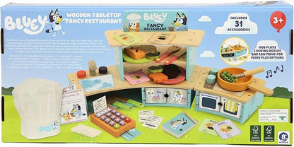 Bluey – Tabletop Restaurant – 32 Piece Wooden Roleplay Toy with Cutlery & Pretend Food Accessories for Kids – FSC-Certified Material – Fun Imaginative Kit for 3 Years and Up