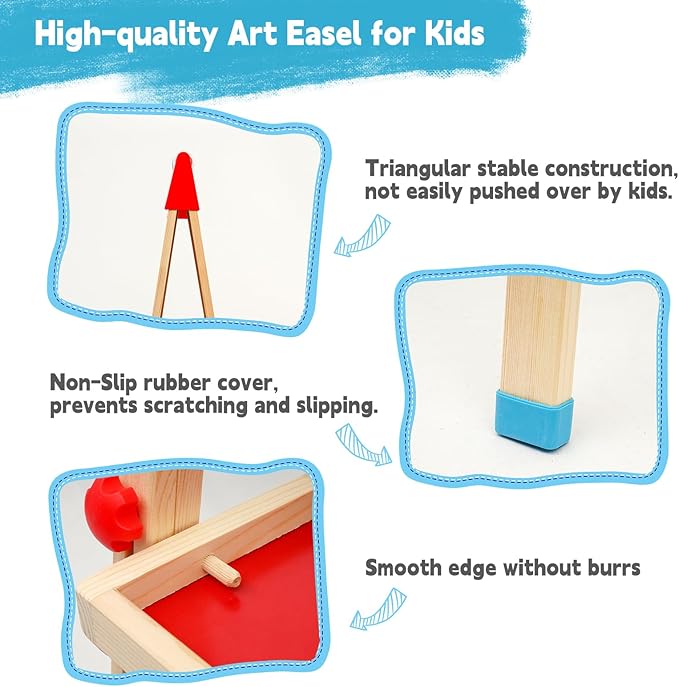 Kids Art Easel with Paper Roll Art Standing Easel Double-Sided Whiteboard & Chalkboard & Roll Paper Drawing Board Standing Easel with Accessories for Kids and Toddlers