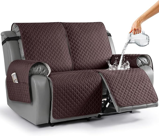 TAOCOCO Loveseat Recliner Cover Non-Slip Sofa Slipcover, Pet Cover for Loveseat Recliner with Elastic Straps, Washable Reclining Loveseat Cover Recliner Furniture Protector (2 Seater, Coffee)