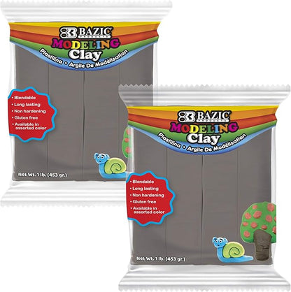 BAZIC Modeling Clay Gray Color 1 LB, Light Dough Art Craft, Non Toxic Gift for Artist Kids Toddler Boys Girls, Bulk for Classroom, 2-Pack
