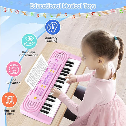 Kids Toddler Toy Piano Keyboard - 37 Key Pianos for Kid Music Toys Instruments with Microphone | Explore Creativity, Perfect Birthday for 3-8 Year Old (Pink)