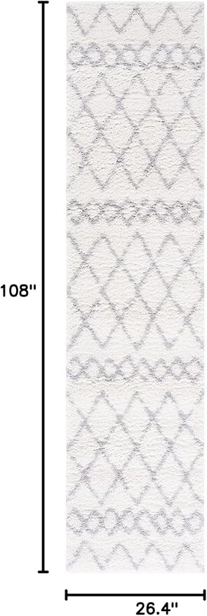 SAFAVIEH Berber Shag Collection Runner Rug - 2'2" x 9', Ivory & Light Grey, Moroccan Boho, Non-Shedding & Easy Care, 1.2-inch Thick Ideal for High Traffic Areas in Living Room, Bedroom (BER165F)