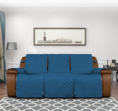 Easy-Going Recliner Sofa Cover, Reversible Couch Cover for 3 Seat Recliner, Split Sofa Cover for Each Seat, Furniture Protector with Elastic Straps for Dogs, Pets(3 Seater, Peacock Blue/Beige)