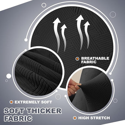 JIVINER Recliner Chair Covers, Jacquard 3 Piece Slipcovers for Recliner Chair Soft Stretch Lazy Boy 1 Seater Reclining Protector with Pockets (Recliner, Black)