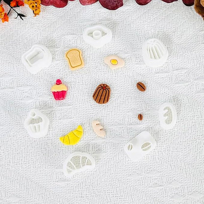 Xaekicr Breakfast Food Polymer Clay Cutters Set – 7pcs Bread Cupcake Egg Coffee Designs Clay Cutters for Polymer Clay Jewelry Making – Cute Clay Molds and Clay Tools for Mini Food Earrings