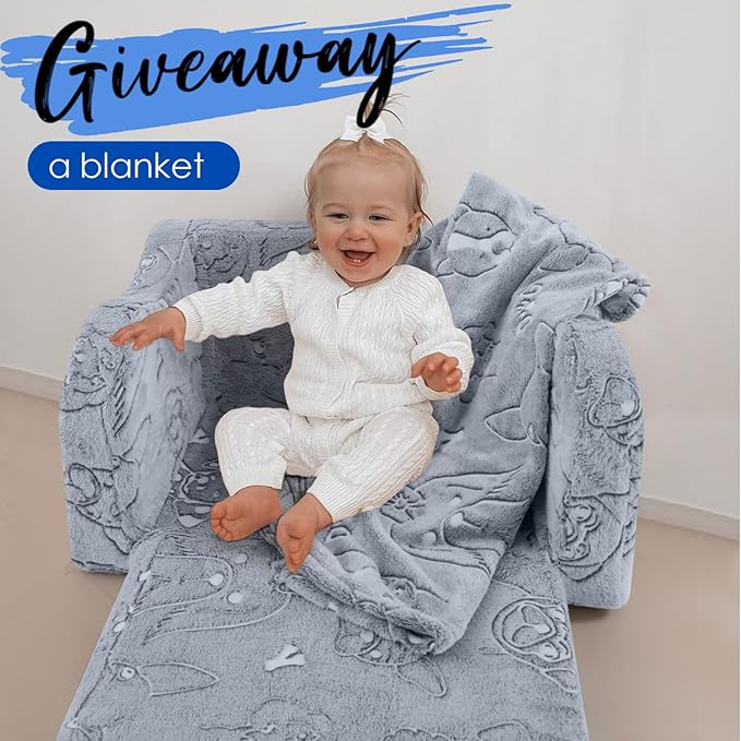 MeMoreCool Toddler Fold-Out Chair for Girls and Boys, Glow-in-The-Dark Soft Plush Kids Recliner, Convertible Folding Baby Couch for Playroom (Glowing Dogs)