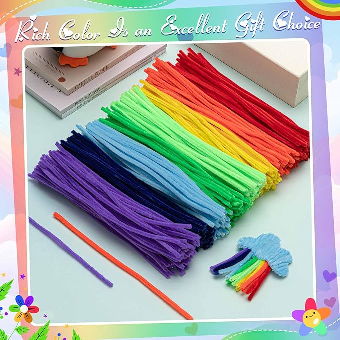 Peryiter 500 Pieces Pipe Cleaners Chenille Stems 12 Inch Craft Supplies Bulk for DIY Art and Craft Projects Creative Gift Wrapping Party Decorations(Rainbow Color,12 Inch)