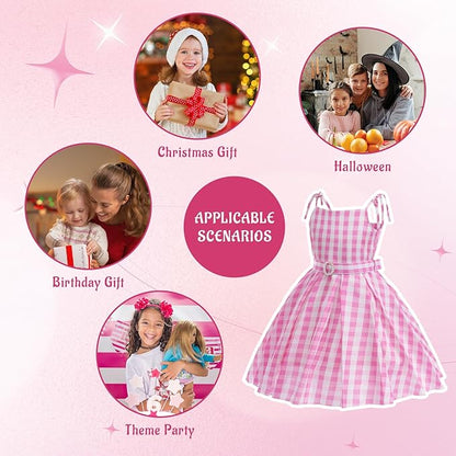Girls Pink Costume Dress Movie Cosplay Dress Up Kids Outfits Halloween Birthday Party