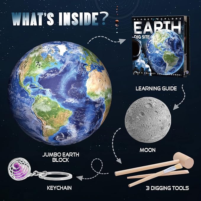 XXTOYS Solar System Gemstone Dig Kit - Dig Up 13 Gems, Rocks & Fossils - Space Toys Science Kits for Kids, Great Geology Gift for Boys & Girls 6-8 STEM Educational Toys